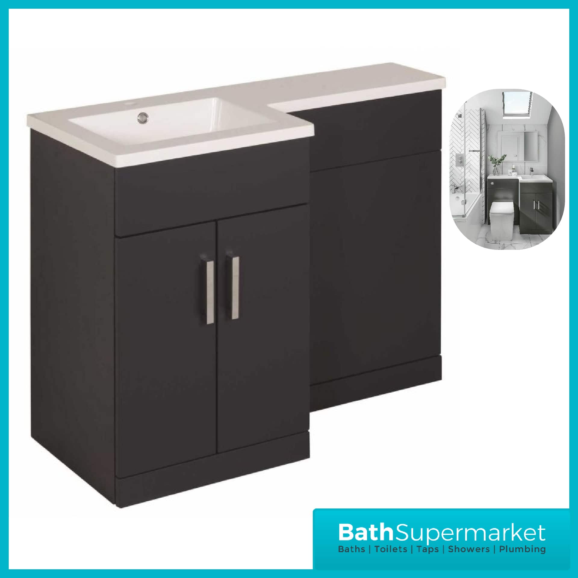 Elation Charcoal Gloss Grey Combination L Shape Furniture Pack 1070mm LH & RH