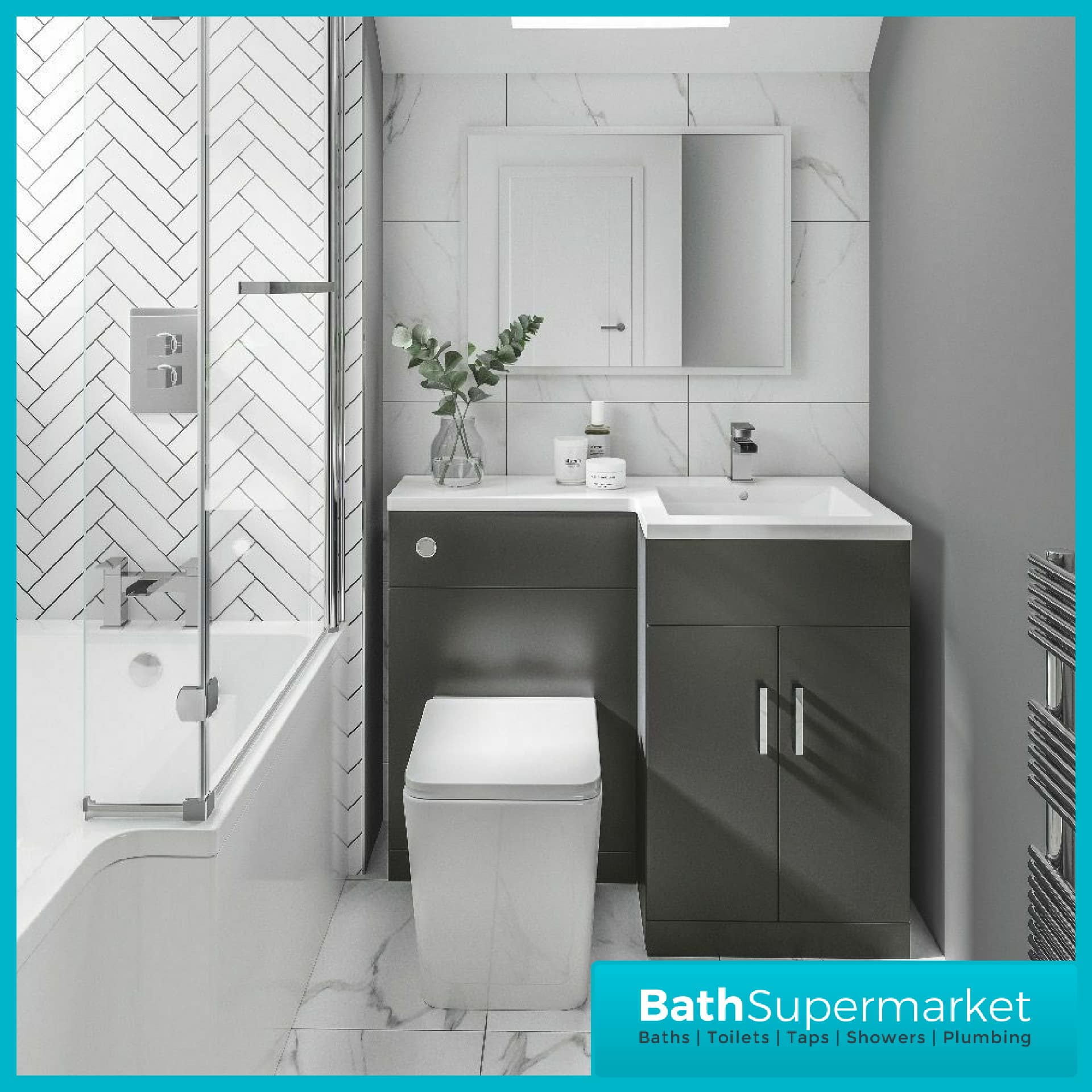 Elation Charcoal Gloss Grey Combination L Shape Furniture Pack 1070mm LH & RH