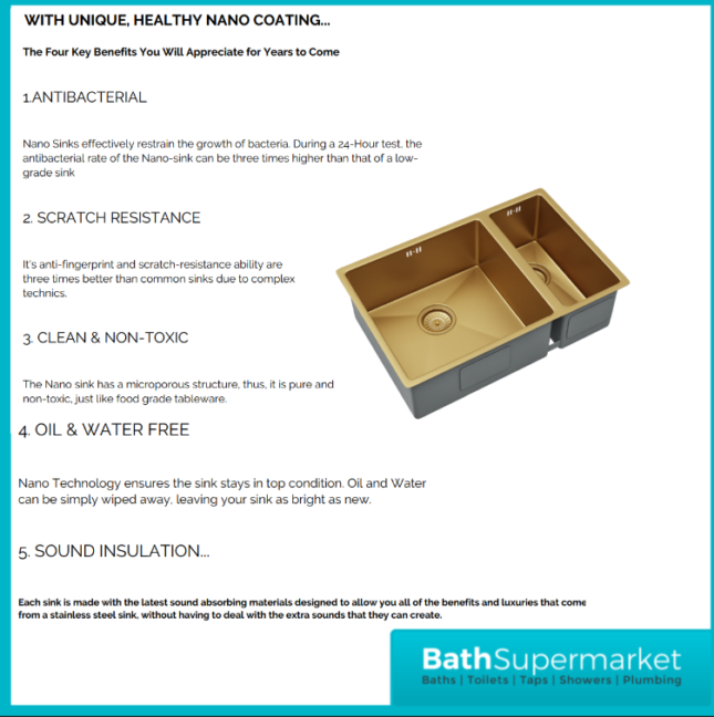 Ellsi Elite Brushed Brass 1.5 Undermounted Or Inset Kitchen Sink 670mm x 440mm With Waste