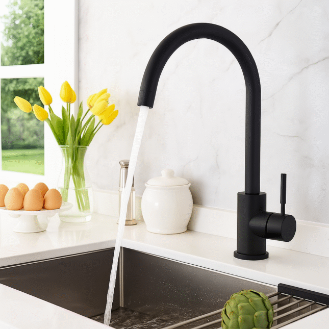 Scudo Manhattan Black Single Lever Kitchen Sink Mixer Tap - Image 3
