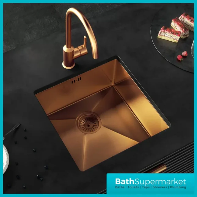 Ellsi Elite Undermounted Sink 440×440 & Wastes Brushed Copper Kitchen Sink