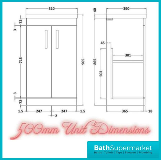 Nuie Athena 500MM Gloss Grey Vanity Unit & Basin