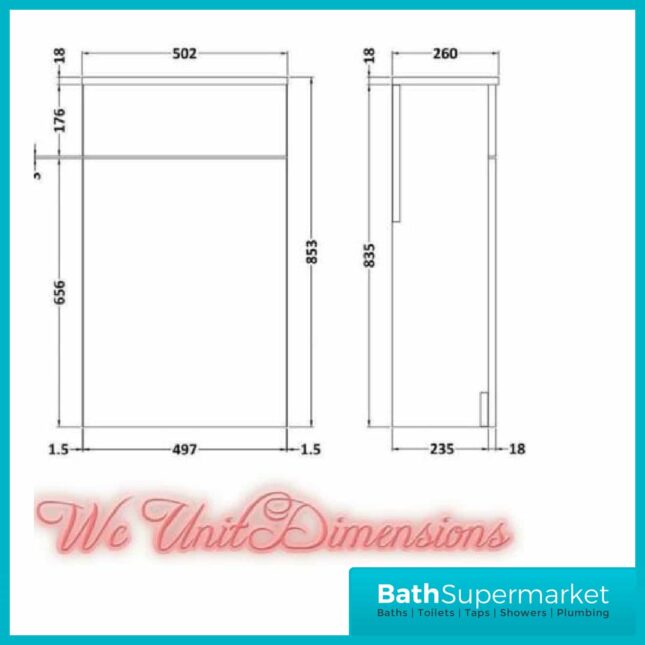 Nuie Athena Gloss Grey Back To Wall WC Toilet Unit 500mm - Image 3