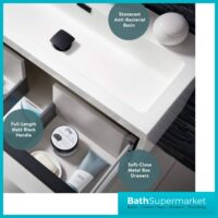 Kore White Gloss Wall Mounted Drawer Vanity Unit Black Frame & Basin 600mm - Image 6