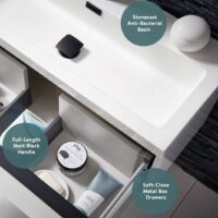 Kore White Gloss Wall Mounted Drawer Vanity Unit Black Frame & Basin 600mm - Image 2