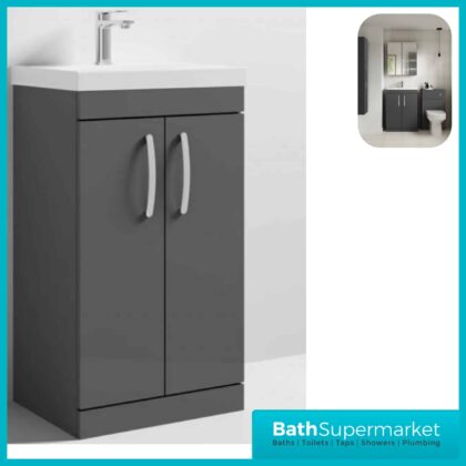 Nuie Athena 600MM Gloss Grey Vanity Unit & Basin