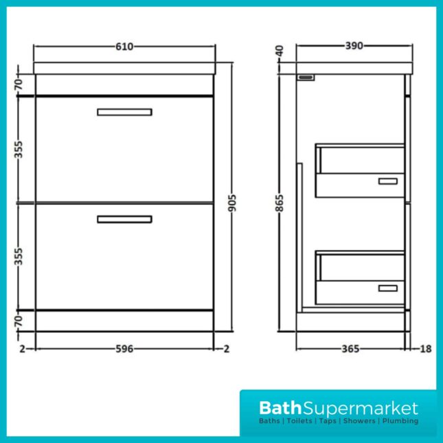 Nuie Athena 600MM Gloss Grey Vanity Unit & Basin