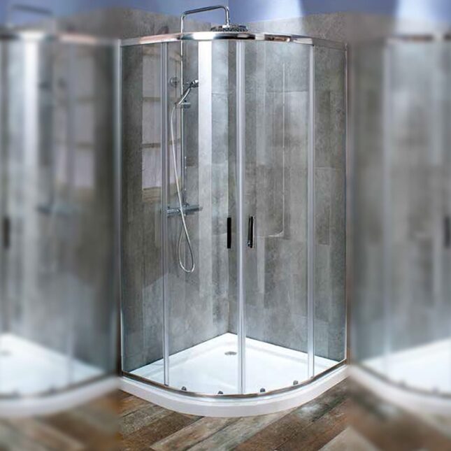 Right Hand Quadrant Shower Enclosure Corner Cubicle Stone Tray Waste 1000 x 800 - Image 2