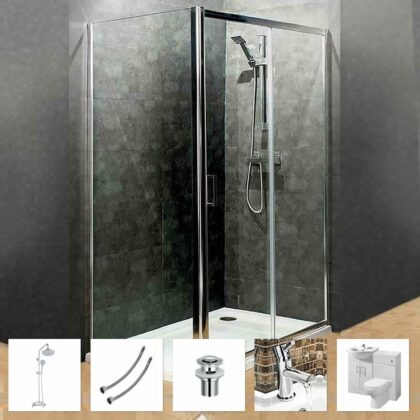 Sliding Door Shower Enclosure Suite with Bathroom Furniture Vanity WC Unit BTW