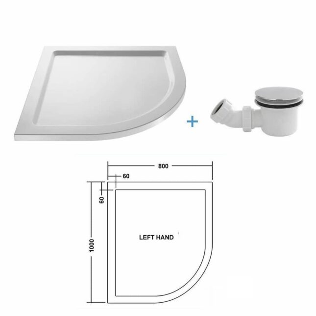 Left Hand Quadrant Shower Enclosure Corner Cubicle Stone Tray & Waste Offset - Image 4