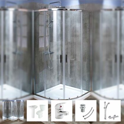 Left Hand Quadrant Shower Enclosure Corner Cubicle Stone Tray & Waste Offset
