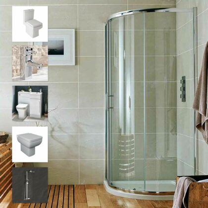 900mm Bathroom Shower Suite L Shaped Furniture BTW Toilet WC Tap Shower