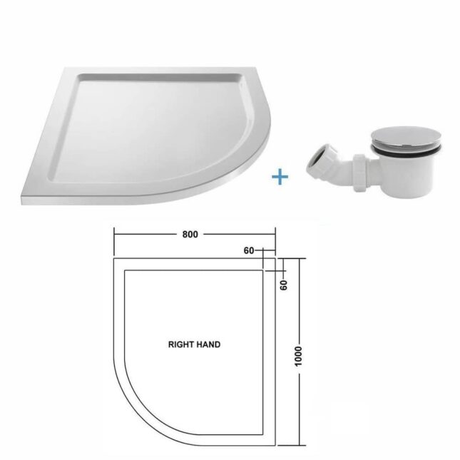 Right Hand Quadrant Shower Enclosure Corner Cubicle Stone Tray Waste 1000 x 800 - Image 6