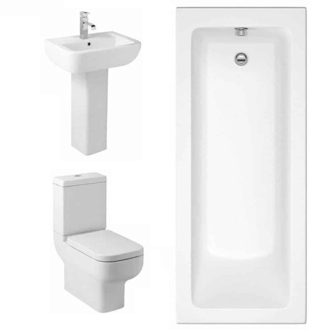 Complete Bathroom Suite - 1700mm Bath, Close Coupled Ceramic Toilet, Ceramic Basin
