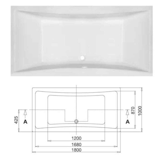 Titan Toreno Square 1800mm x 1000mm Double Ended Bath-NTH - Image 4
