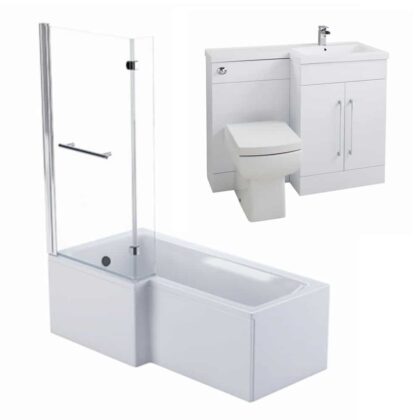 Complete Modern Bathroom Suite – 1600mm L-Shaped Bath with 1100mm Vanity Basin Unit LH/RH Options