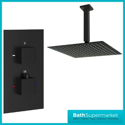 Mono Black Square Concealed 1 Outlet Shower Valve With Ceiling Mounted Head Set