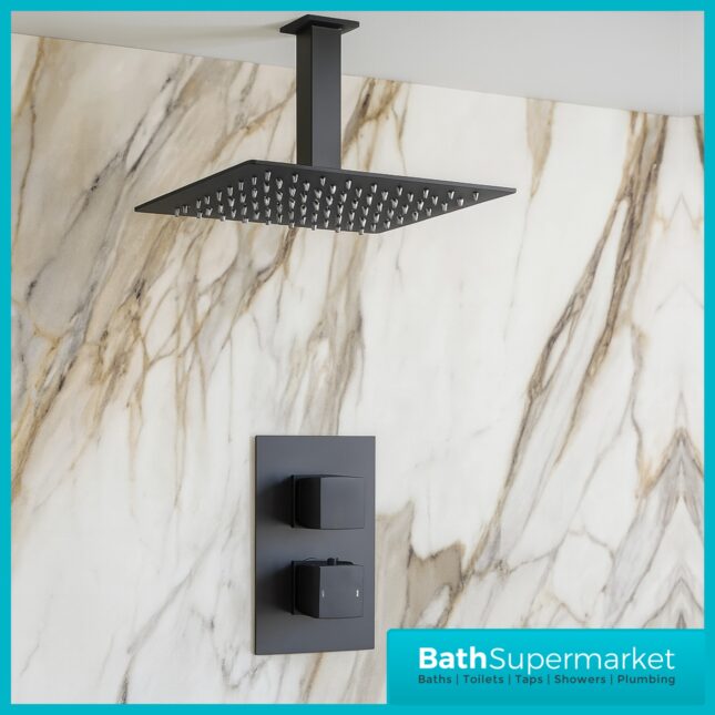 Mono Black Square Concealed Shower Valve With Ceiling Mounted Head Set