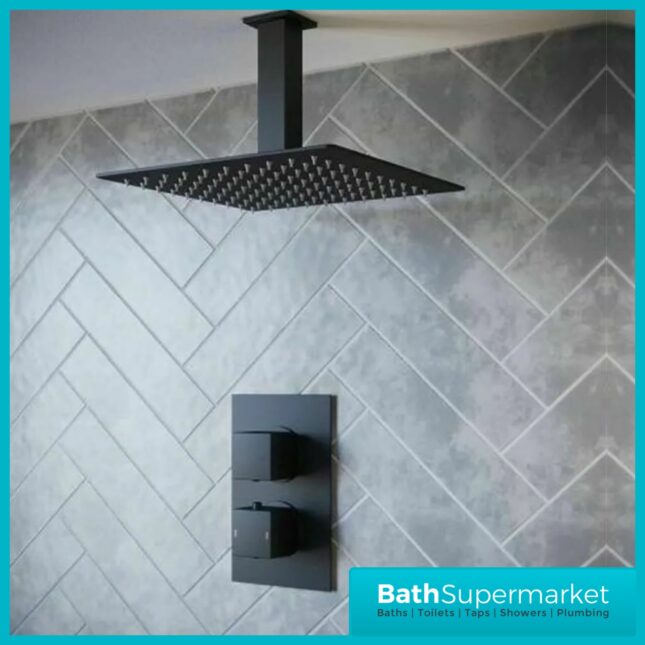 Mono Black Square Concealed Shower Valve With Ceiling Mounted Head Set