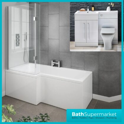Modern Complete Bathroom Suite – 1700mm L-Shaped Bath with 1100mm Vanity Basin Unit LH/RH Options