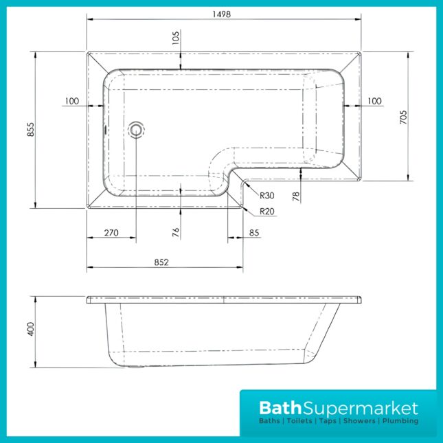 Modern Complete Bathroom Suite – 1500mm L-Shaped Bath with 1100mm Vanity Basin Unit LH/RH Options