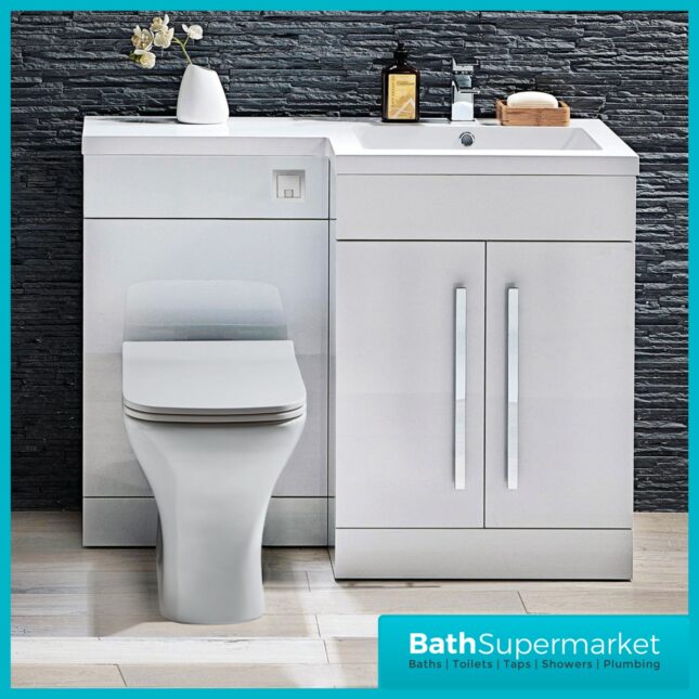 Complete Bathroom Suite with 1700mm L-Shaped Bath & 1100mm Vanity Basin Unit – Left Or Right Hand Option