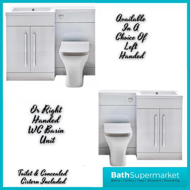 Complete Bathroom Suite with 1700mm L-Shaped Bath & 1100mm Vanity Basin Unit – Left Or Right Hand Option