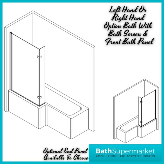 Complete Bathroom Suite with 1700mm L-Shaped Bath & 1100mm Vanity Basin Unit – Left Or Right Hand Option