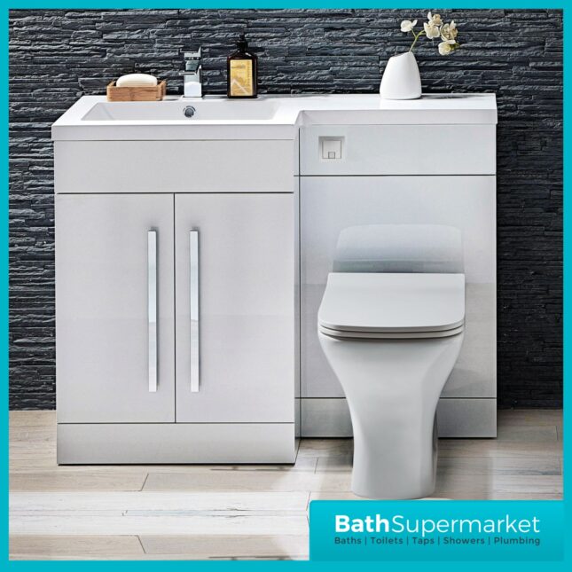 Complete Bathroom Suite with 1700mm L-Shaped Bath & 1100mm Vanity Basin Unit – Left Or Right Hand Option