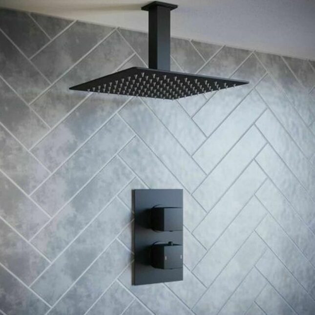 Mono Black Square Shower Concealed Valve Package + Ceiling Mounted Head - Image 2