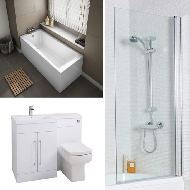 Square Bathroom Suite with 1700 x 750 Bath, L Shape Furniture, Toilet & Cistern