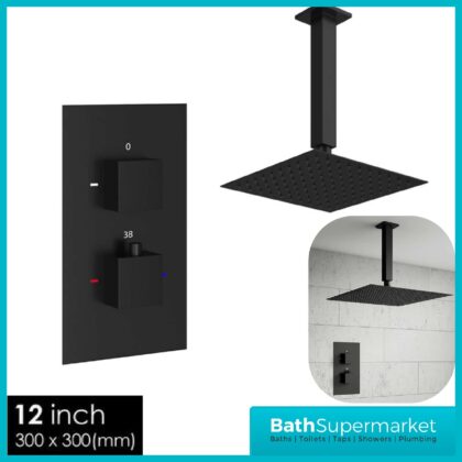 Mono Black Square Shower Concealed Valve Package + Ceiling Mounted Head