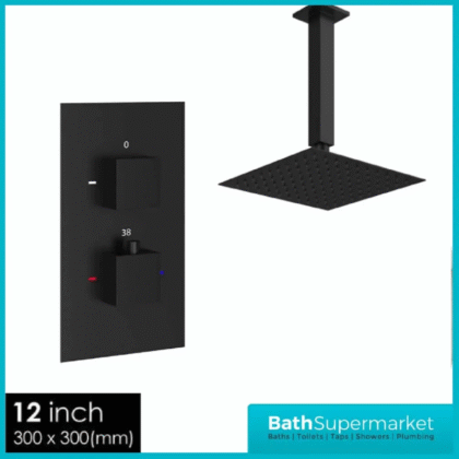 Mono Black Square Shower Concealed Valve Package + Ceiling Mounted Head