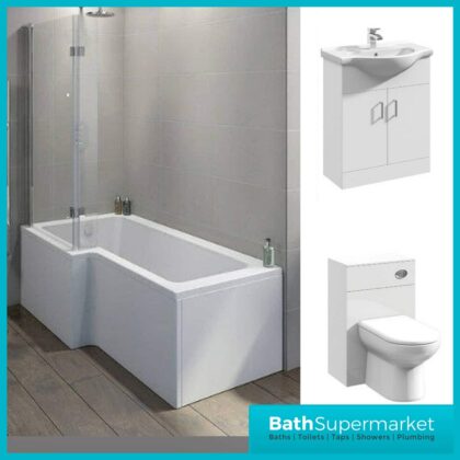 L Shaped 1700 Bath, 650mm Vanity Unit, WC Unit & BTW Toilet