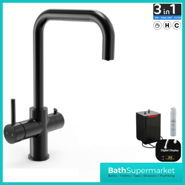 Matt Black Standard 3-In-1 Instant Boiling Water Kitchen Mixer Tap