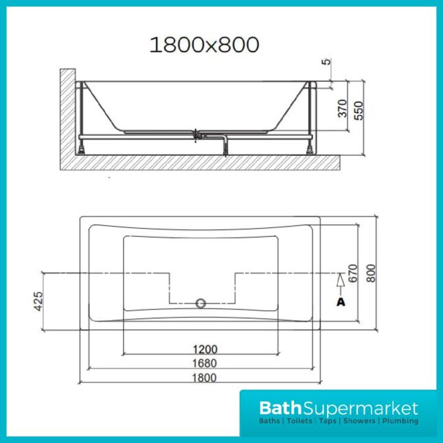 Titan Toreno Square 1800mm x 800mm Double Ended Bath-NTH - Image 2