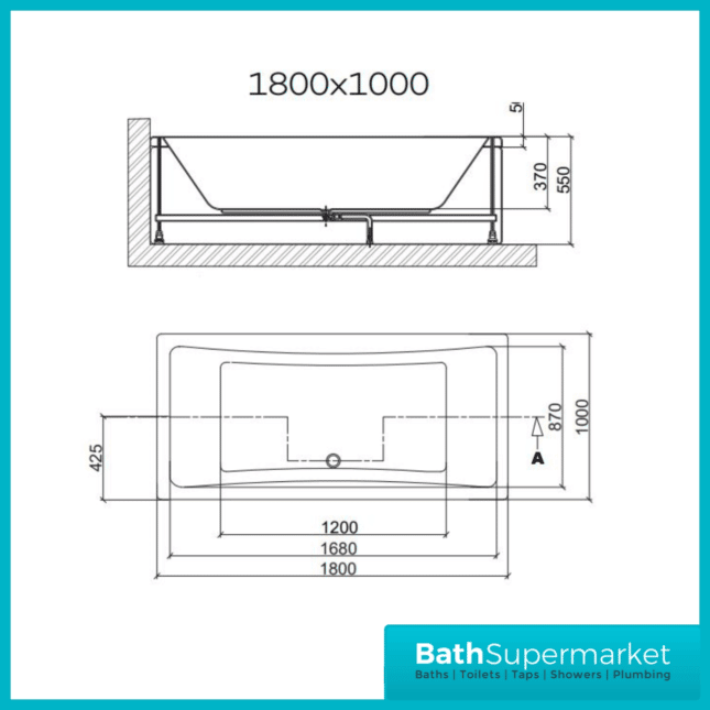 Titan Toreno Square 1800mm x 1000mm Double Ended Bath-NTH - Image 2