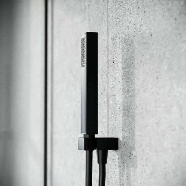 Square Matt Black Outlet Elbow with Parking Bracket, Flex & Handset - Image 2