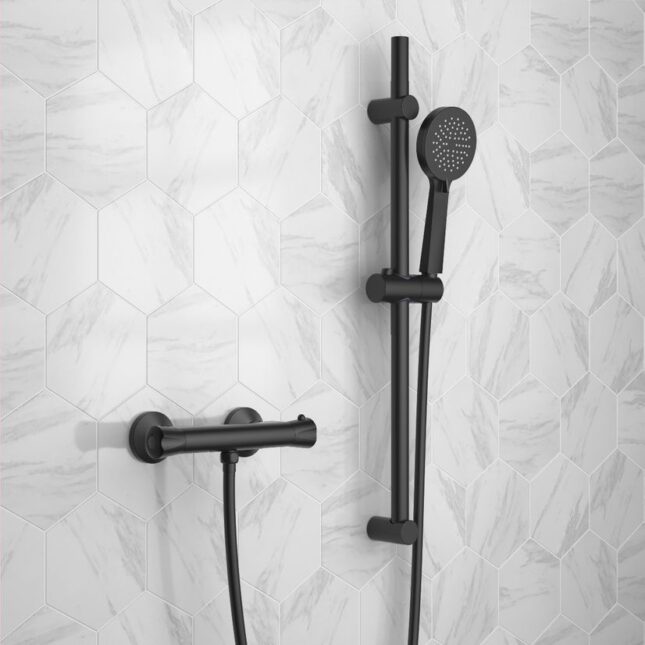 Matt Black Round Slide Rail Kit & Shower Head - Image 3