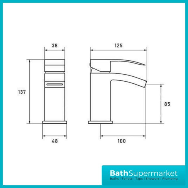 Descent Black Square Body Mono Basin Mixer Tap-Clicker Waste