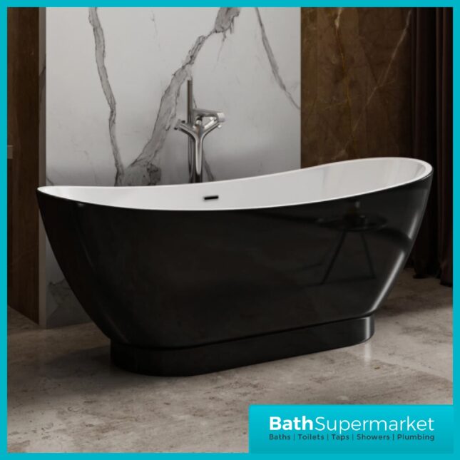 Charlotte Edwards Richmond Modern Gloss Black Freestanding Bath 1760 x 680mm - Image 6