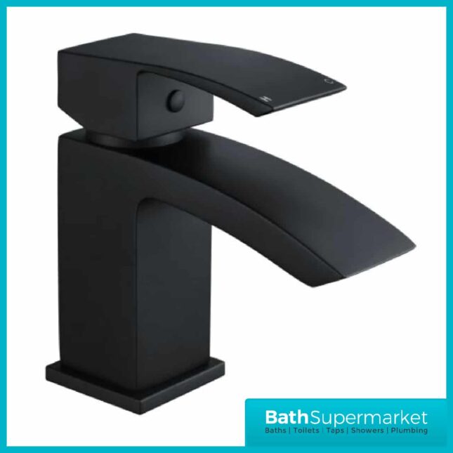 Descent Black Square Body Mono Basin Mixer Tap-Clicker Waste
