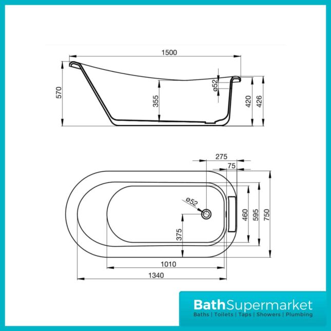Dove Grey 1500mm x 750mm Eldwick Roll Top Slipper Bath-Feet Choice