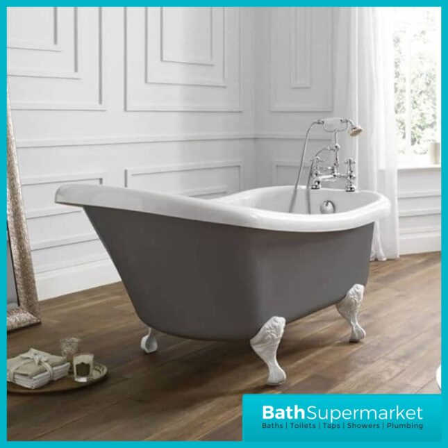 Dove Grey 1500mm x 750mm Eldwick Roll Top Slipper Bath-Feet Choice
