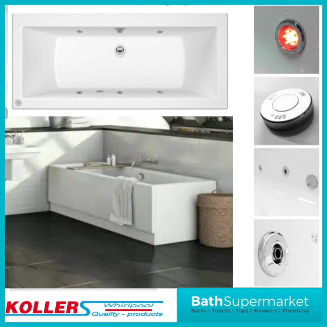 Koller Toreno Square Double Ended Whirlpool Jet Spa Bath 1700mm x 700mm With Light Option