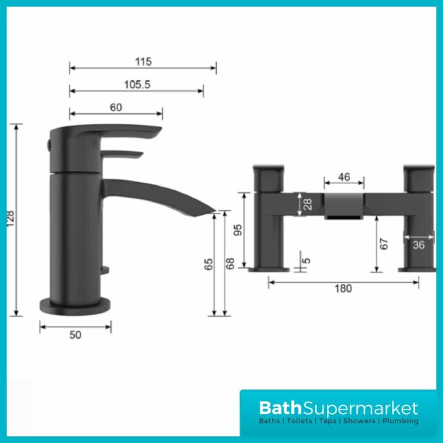Sognare Belini Round Matt Black Deck Mounted Bath Filler Tap - Image 3