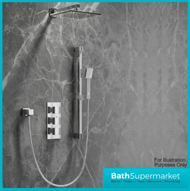 Pure Square Triple Concealed Thermostatic Shower Valve Chrome- 2 Way