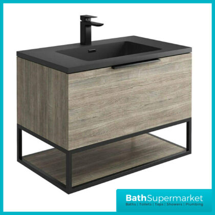Aqua Sognare Grey Oak 800mm Wall Hung Vanity Unit With LED Lights