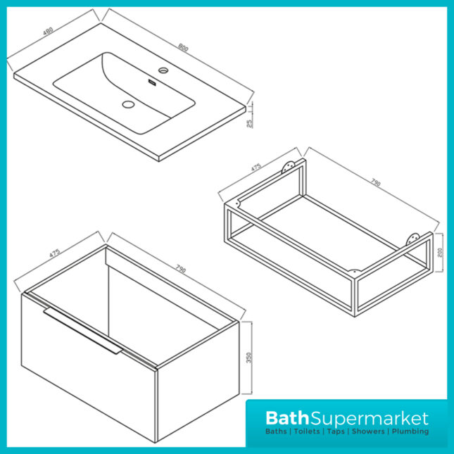 Aqua Sognare Grey Oak 800mm Wall Hung Vanity Unit With LED Lights