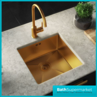 Ellsi Elite Brushed Gold Undermounted Or Inset Kitchen Sink Square 440mm With Waste - Image 3